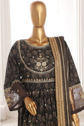 Bin Saeed Stitched 3 Piece Emb Lawn Frock Vol-02 Collection-SM-1631-Black